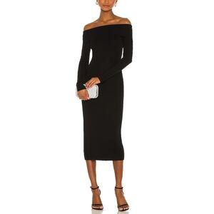 Bardot Sleek Black Off Shoulder Knit Midi Dress Size L